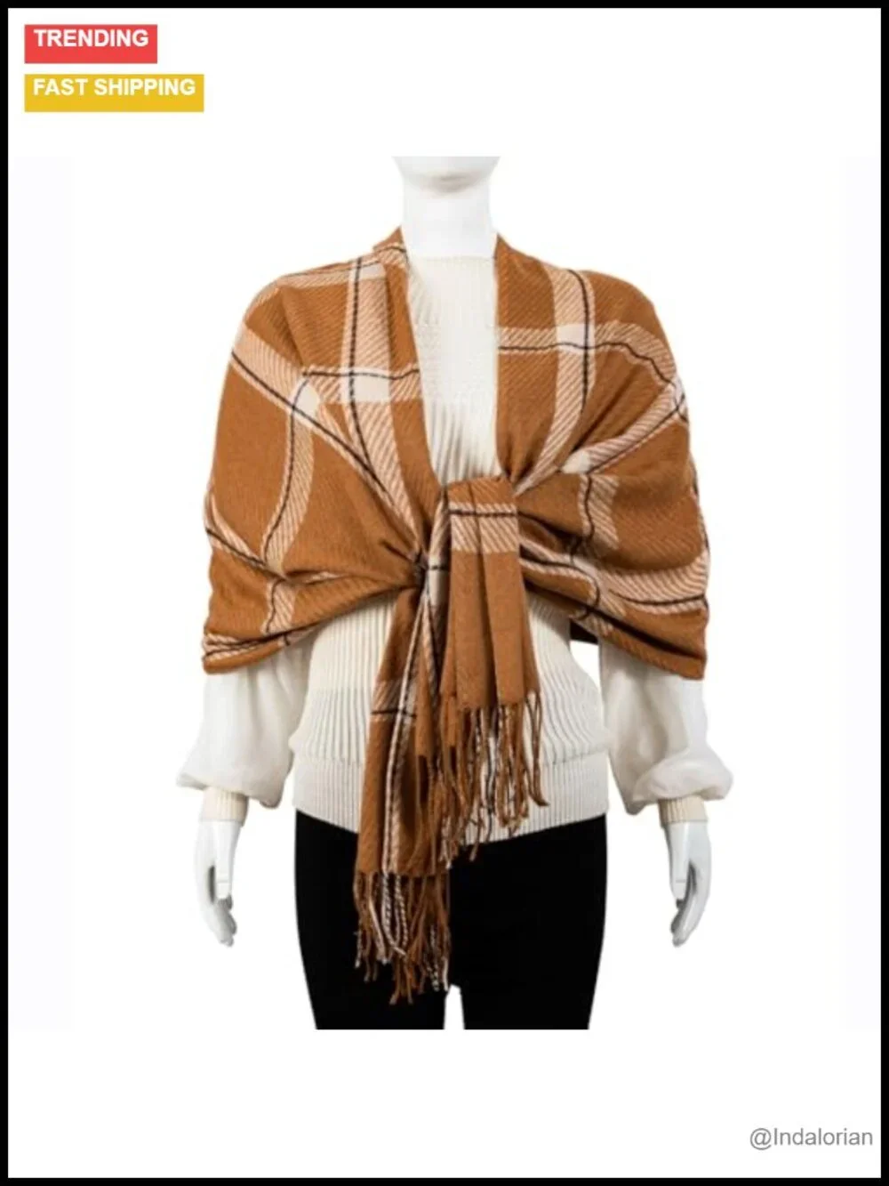 Winter Scarf Soft Cashmere Feel Plaid Shawl Tassels Large Oversized Wrap